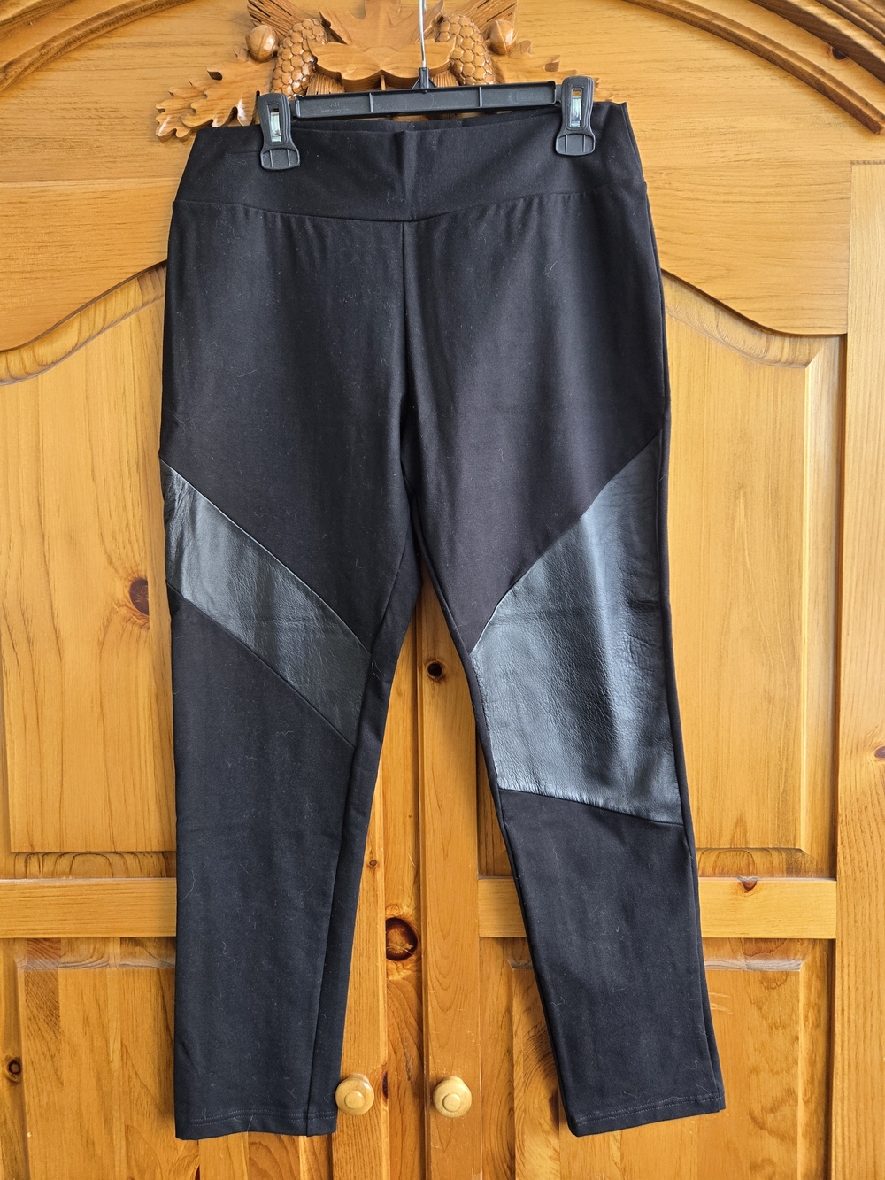 Rock N Karma Black Faux Leather Paneled Leggings - Women